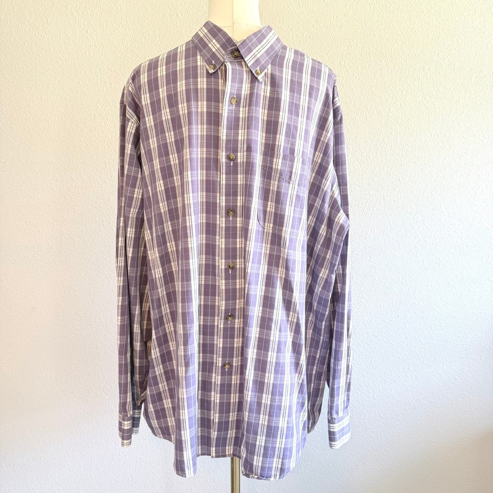 LL Bean Mens Classic Traditional Fit Purple Plaid Cotton Button Down Shirt Sz XL